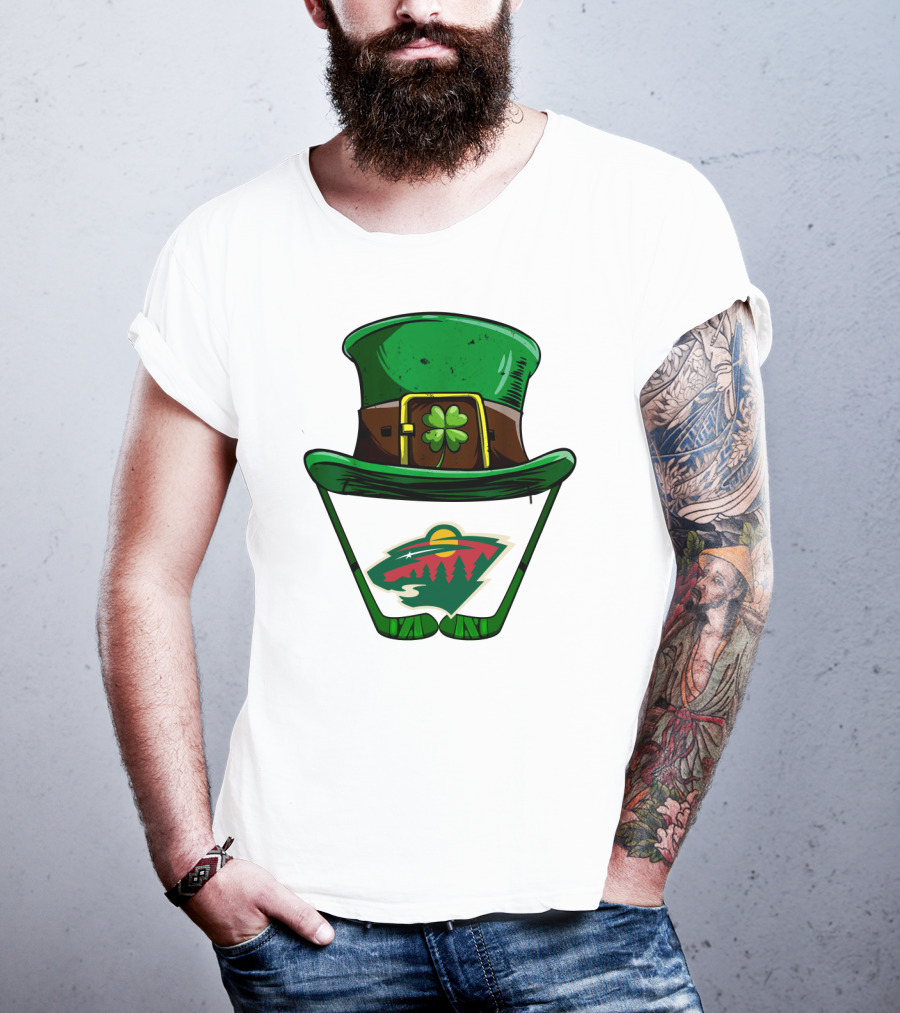Minnesota Wild St. Patrick's Day Hockey Shamrock Hat T-Shirt