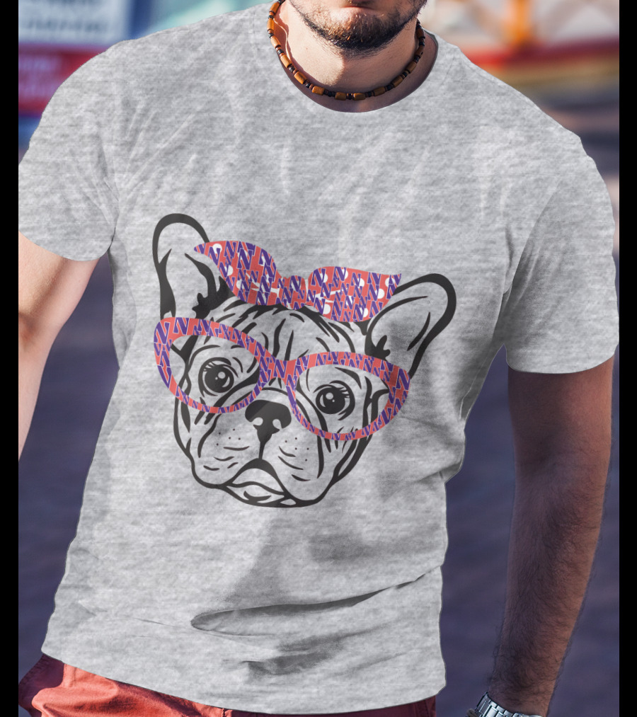 Bulldog With Northwestern Wildcats Pattern Glasses And Bow T-Shirt