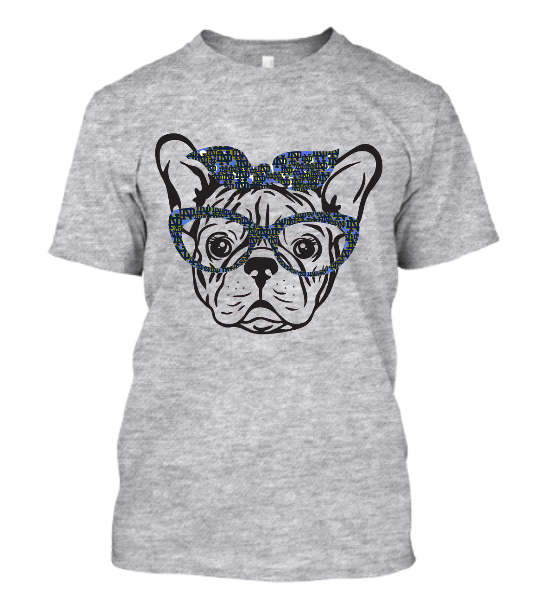 Bulldog Notre Dame Fighting Irish Patterned Glasses And Bow T-Shirt