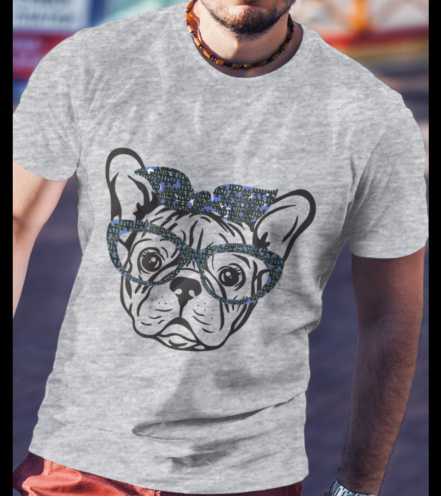 Bulldog Notre Dame Fighting Irish Patterned Glasses And Bow T-Shirt