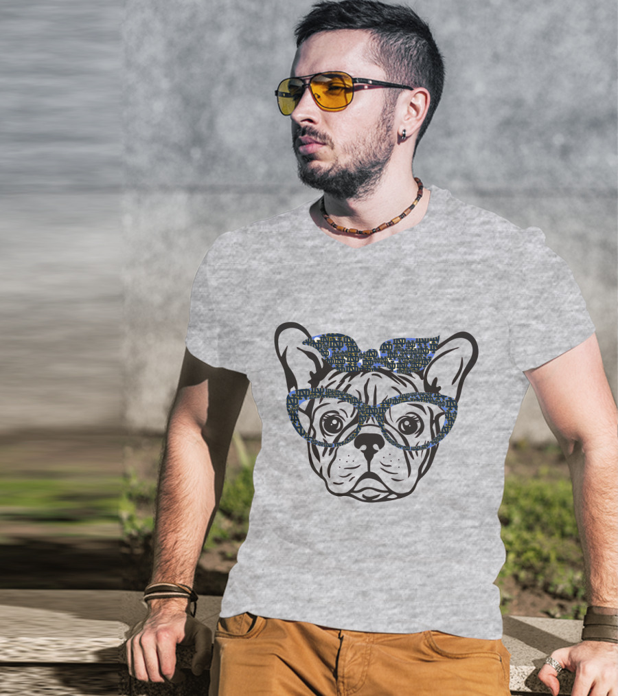 Bulldog Notre Dame Fighting Irish Patterned Glasses And Bow T-Shirt