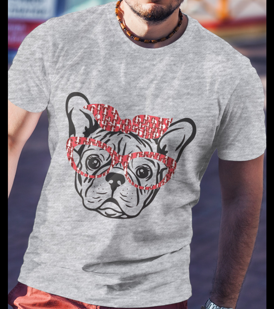 Stanford Cardinal Bulldog With Red Glasses And Bow T-Shirt