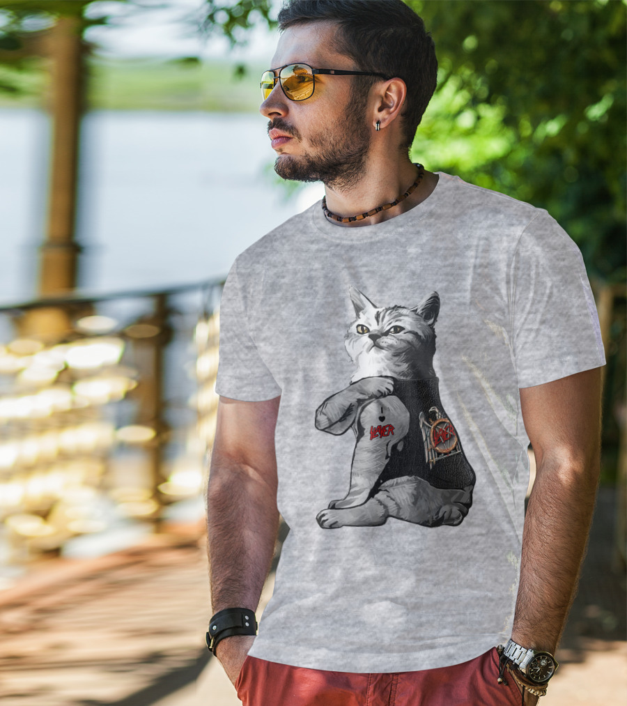Cat Wearing Iconic Slayer Logo Vest T-Shirt