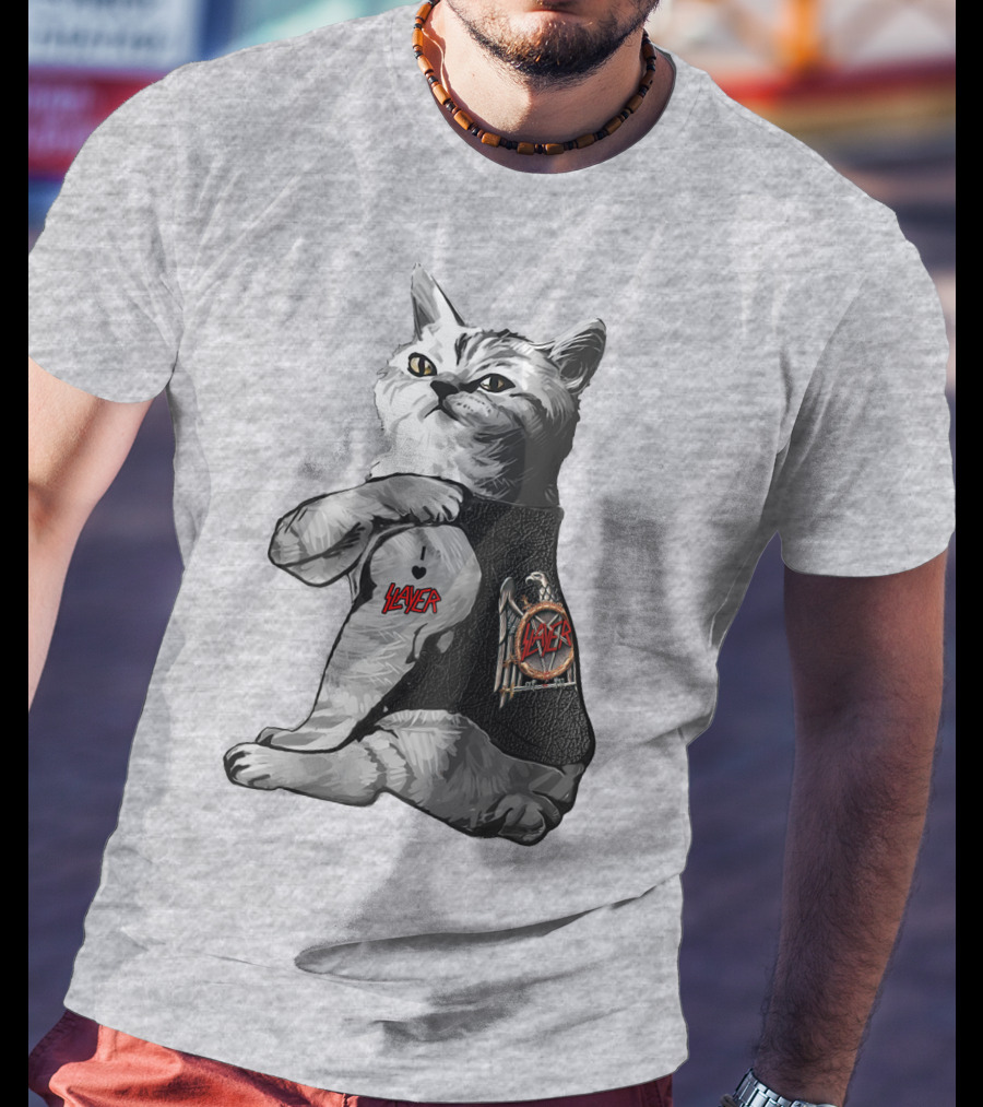 Cat Wearing Iconic Slayer Logo Vest T-Shirt