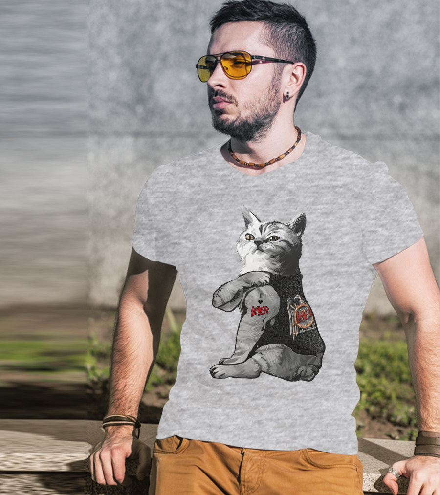 Cat Wearing Iconic Slayer Logo Vest T-Shirt