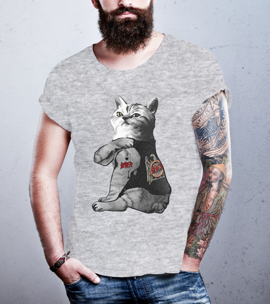 Cat Wearing Iconic Slayer Logo Vest T-Shirt