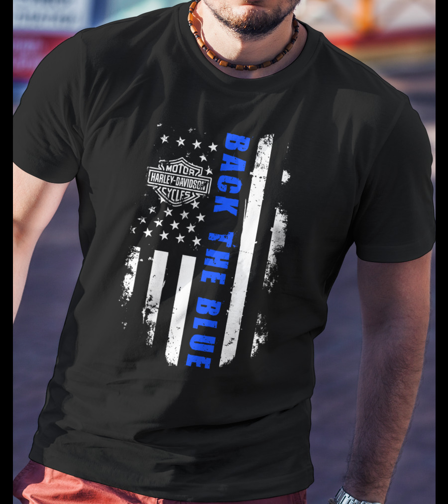 Motorcycles Harley Back The Blue Flag T-Shirt