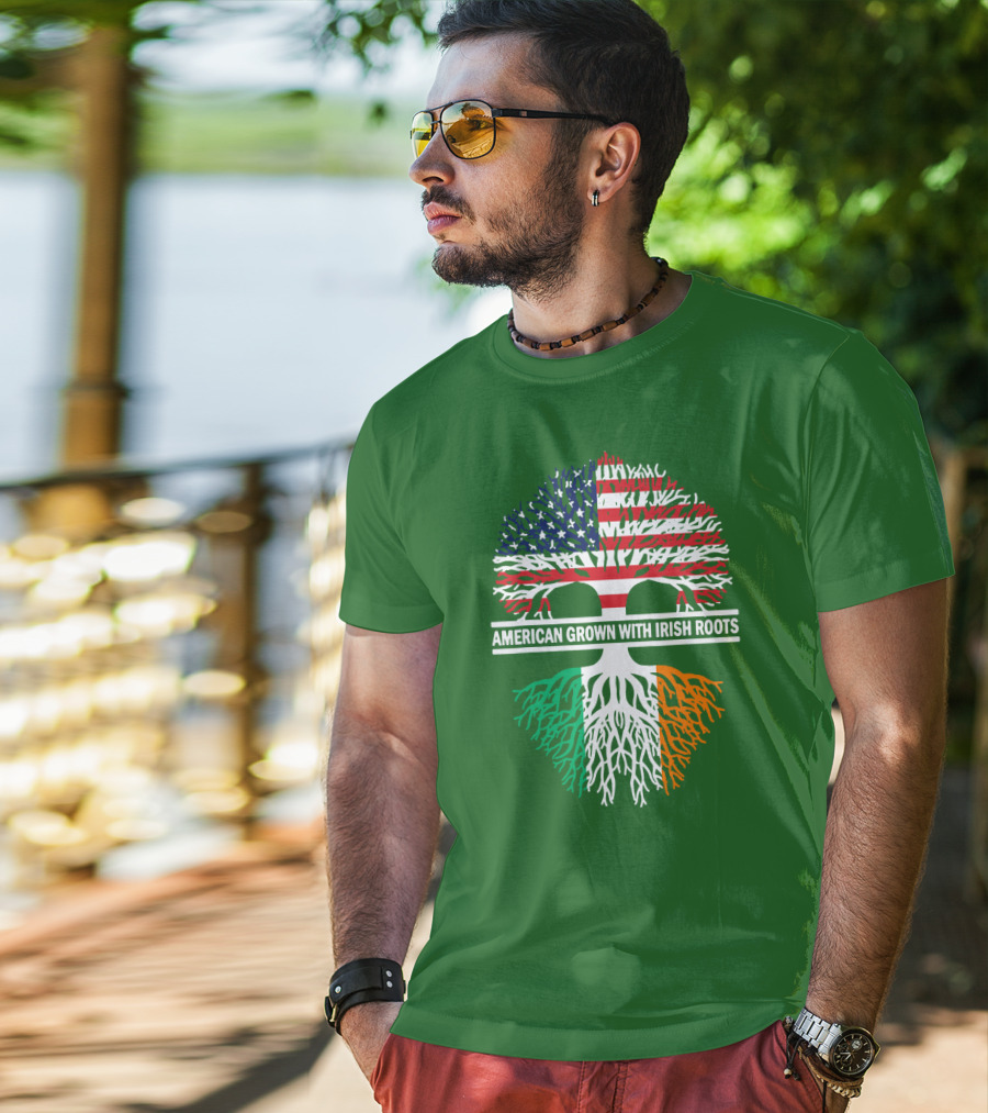 American Grown With Irish Roots Flag Tree T-Shirt