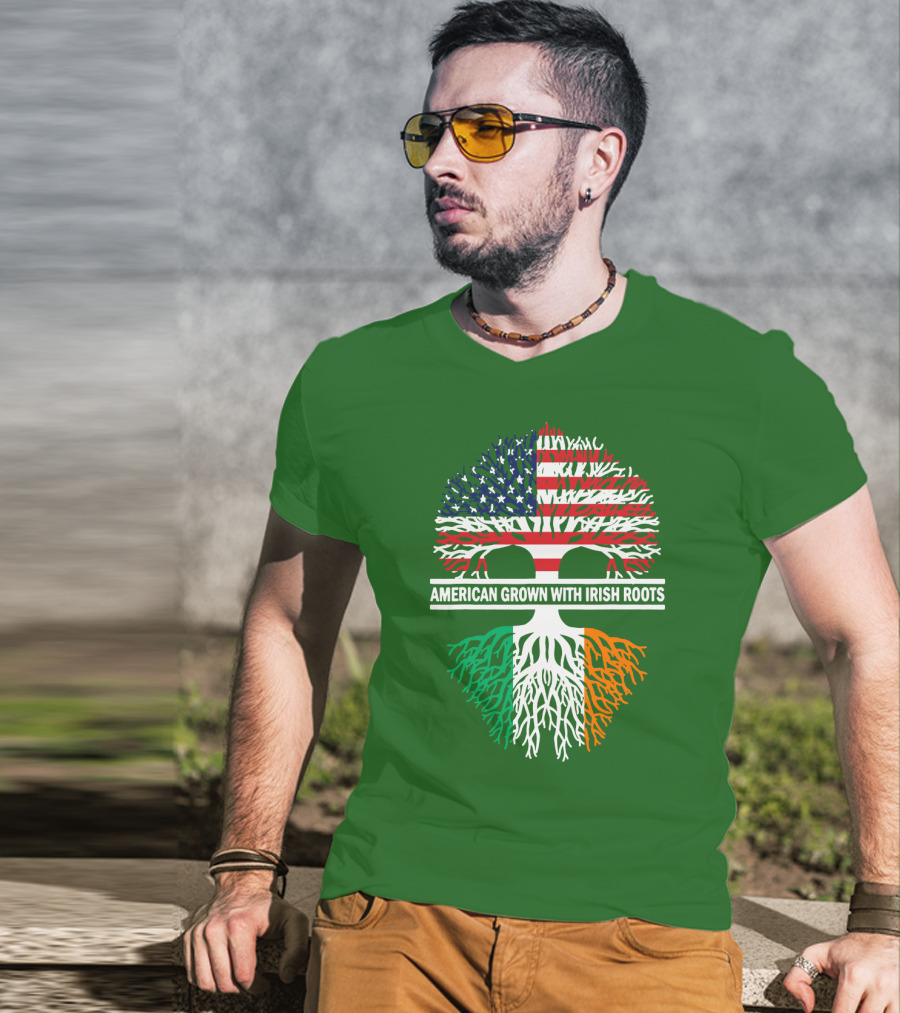 American Grown With Irish Roots Flag Tree T-Shirt