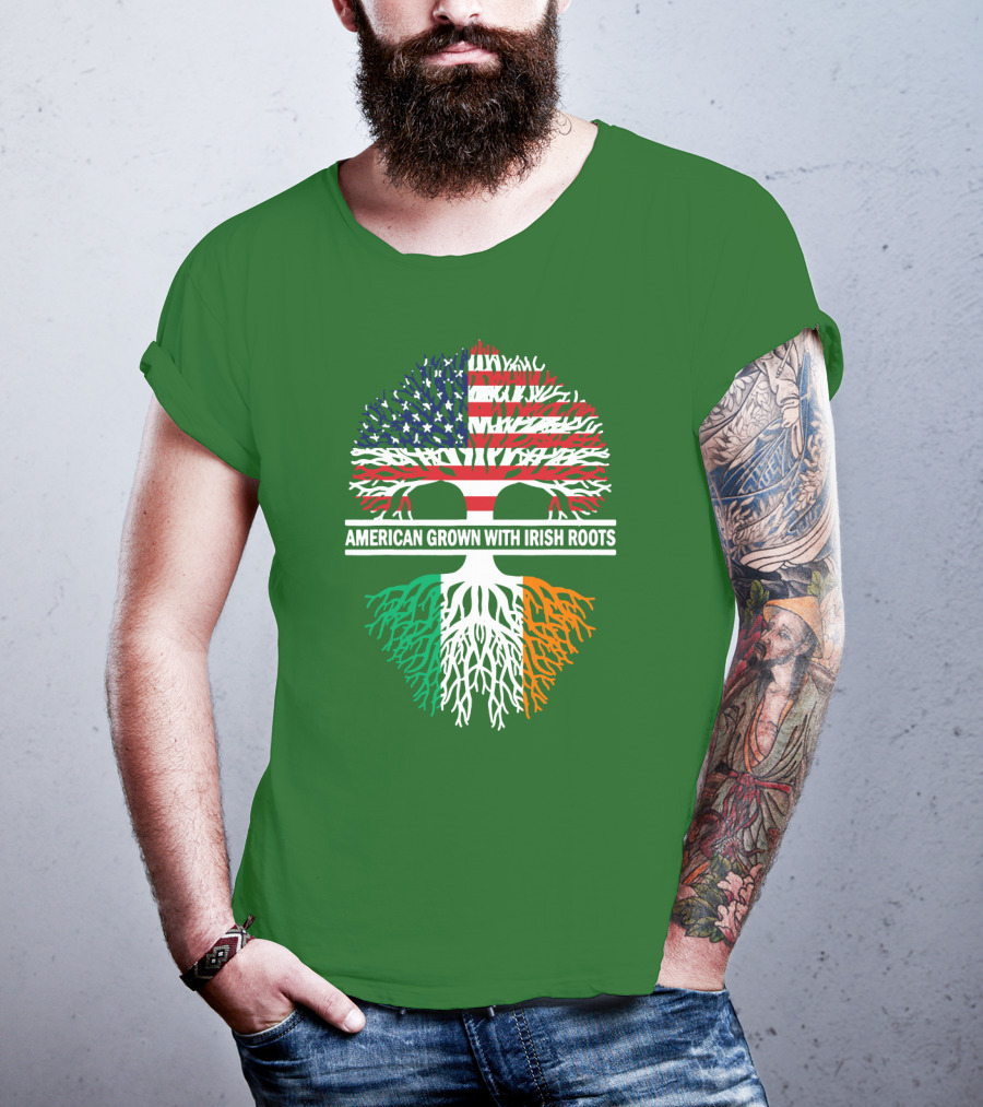American Grown With Irish Roots Flag Tree T-Shirt