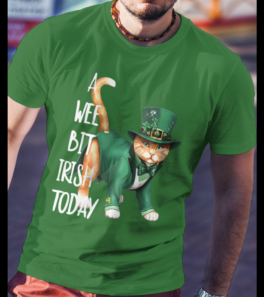 A Wee Bit Irish Today Cat In Green Suit And Leprechaun Hat T-Shirt