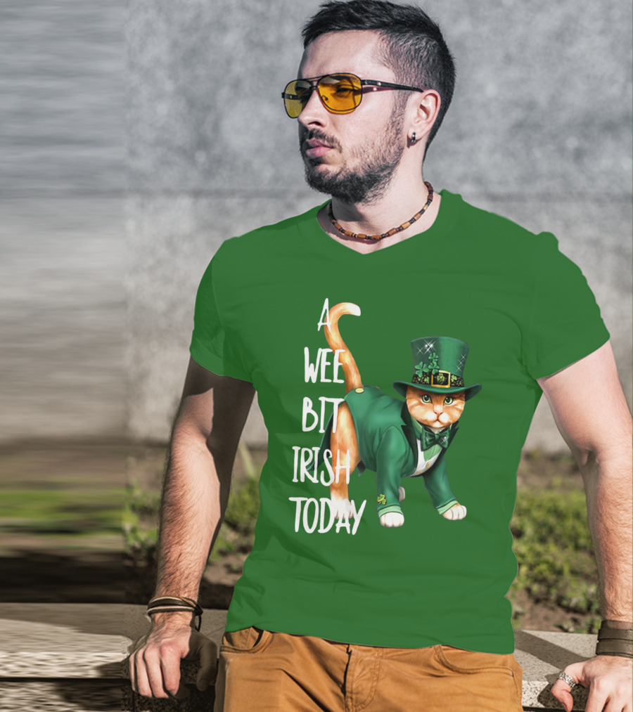 A Wee Bit Irish Today Cat In Green Suit And Leprechaun Hat T-Shirt