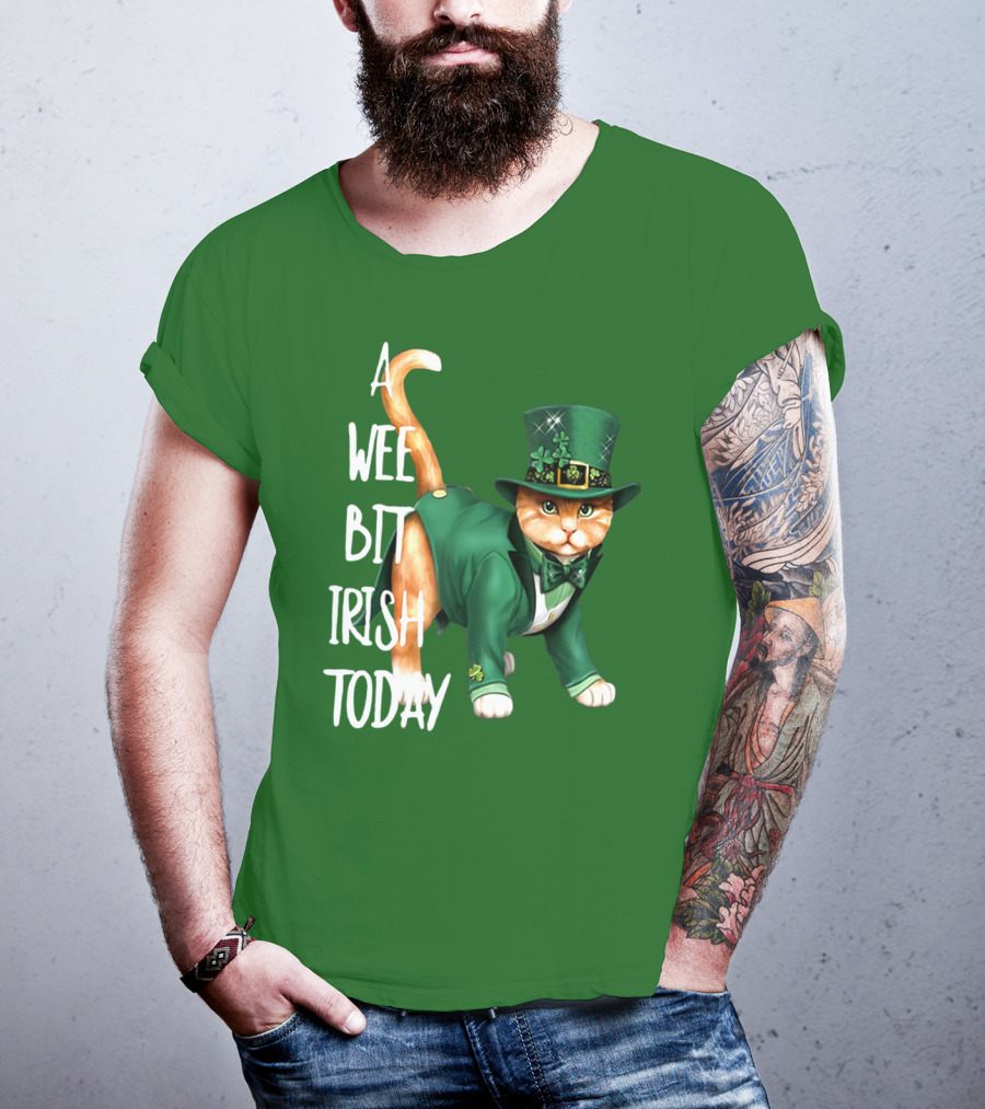 A Wee Bit Irish Today Cat In Green Suit And Leprechaun Hat T-Shirt