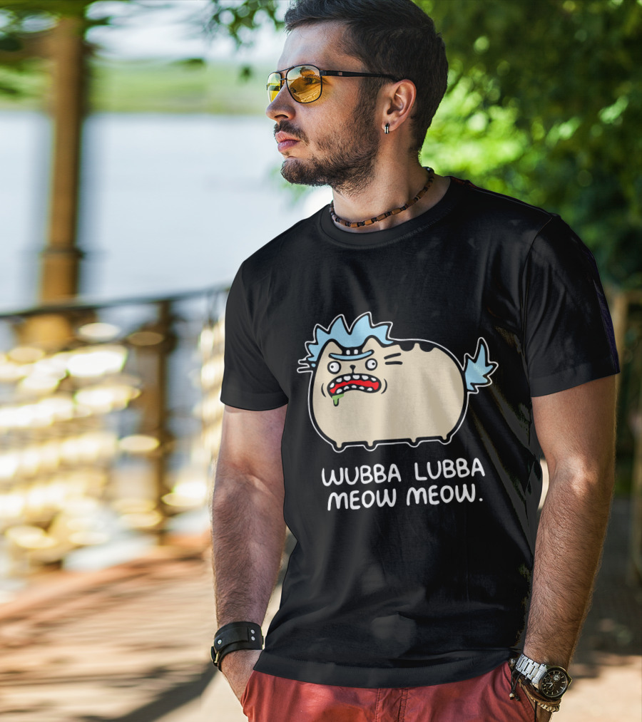 Rick And Morty Pusheen Wubba Lubba Meow Meow Cute Mashup T-Shirt