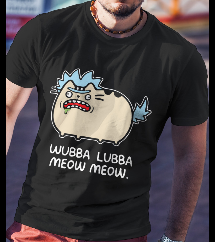 Rick And Morty Pusheen Wubba Lubba Meow Meow Cute Mashup T-Shirt