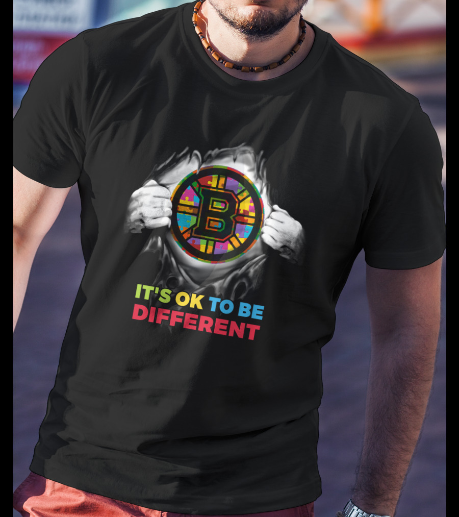 It's Ok To Be Different Autism Nhl 03 Bruins Puzzle T-Shirt