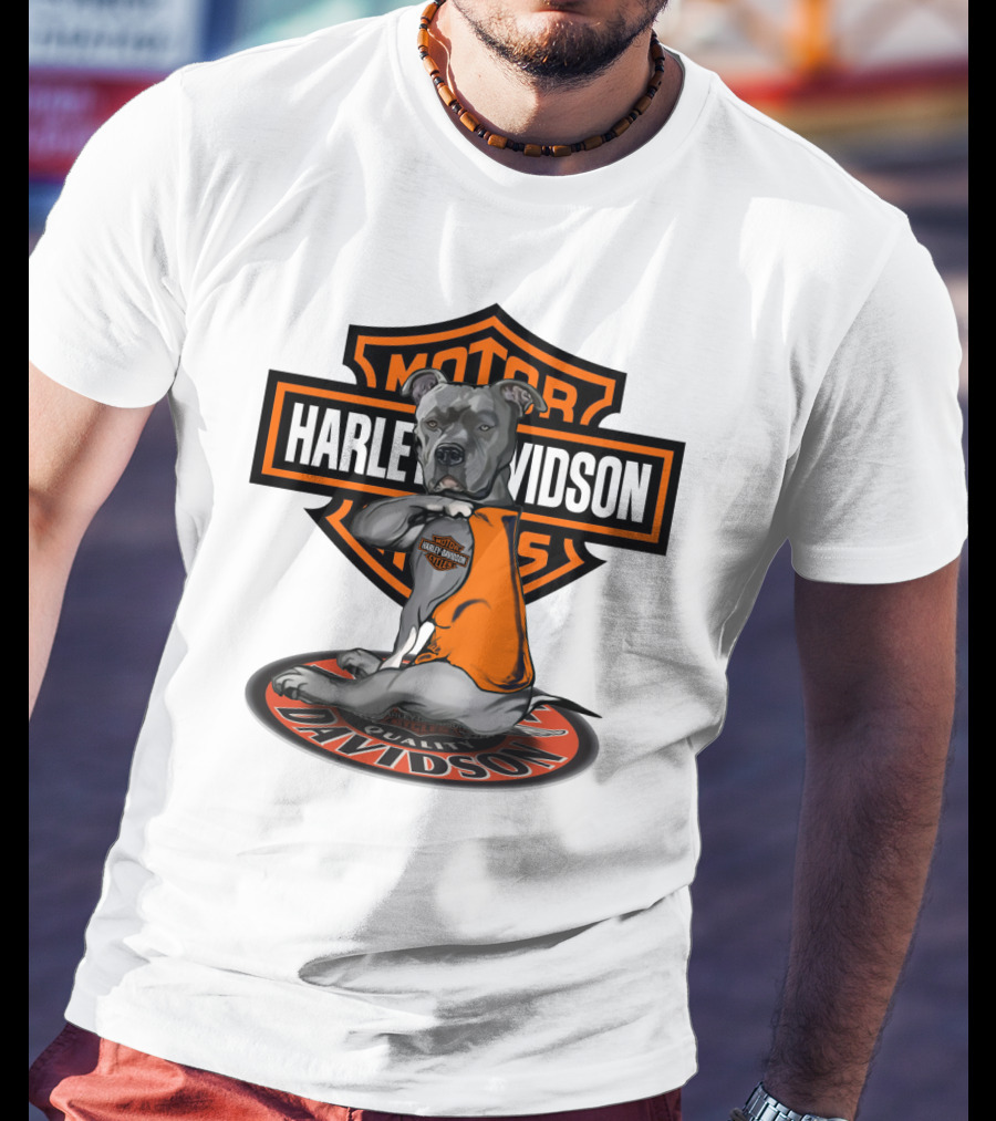 Harley Davidson Motor Cycles Pitbull Dog T-Shirt