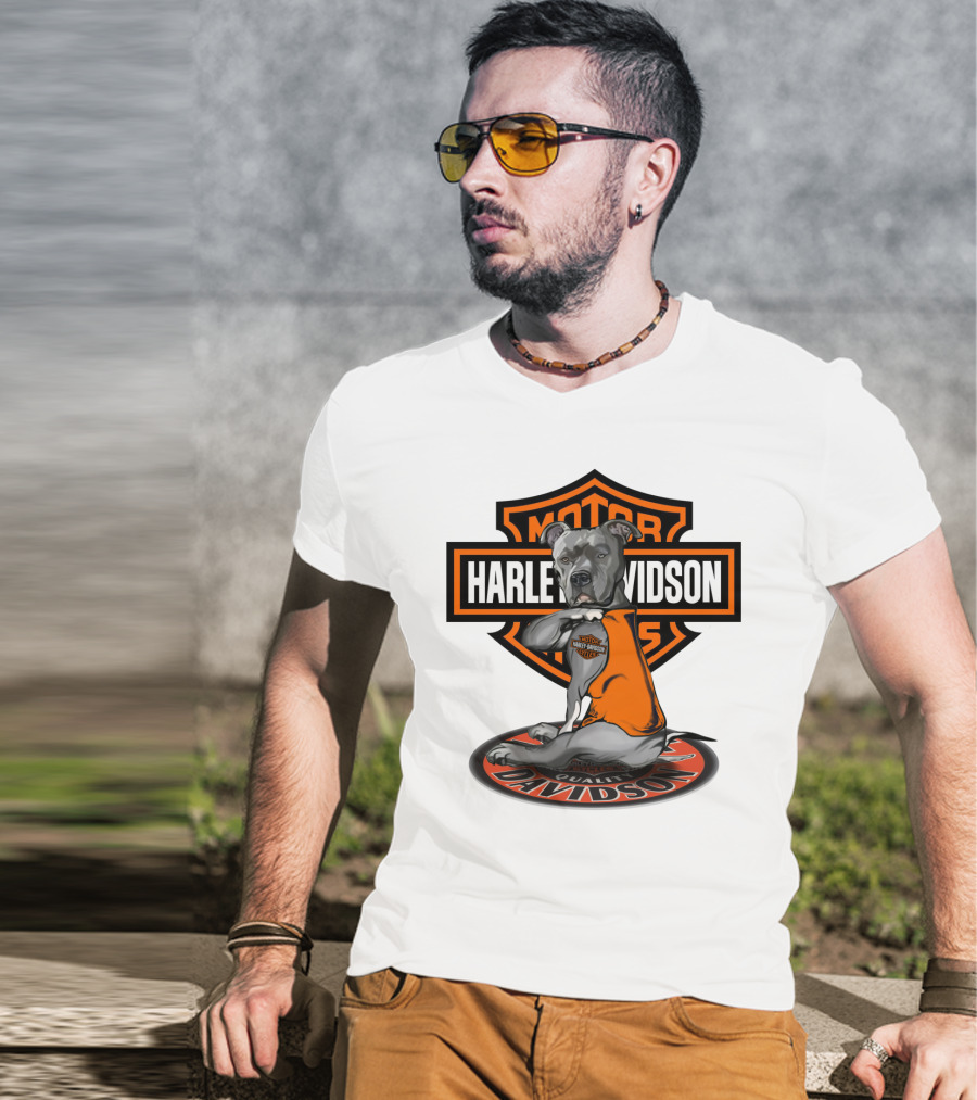 Harley Davidson Motor Cycles Pitbull Dog T-Shirt