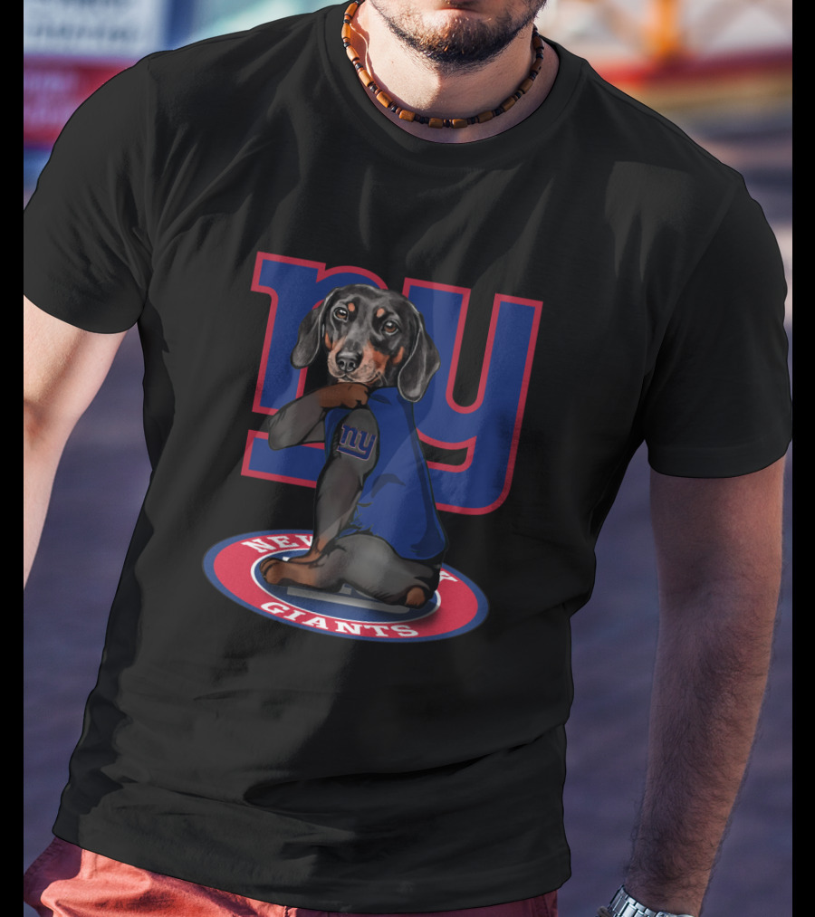 New York Giants Dachshund Ny Giants Sports Fan Football Canine T-Shirt