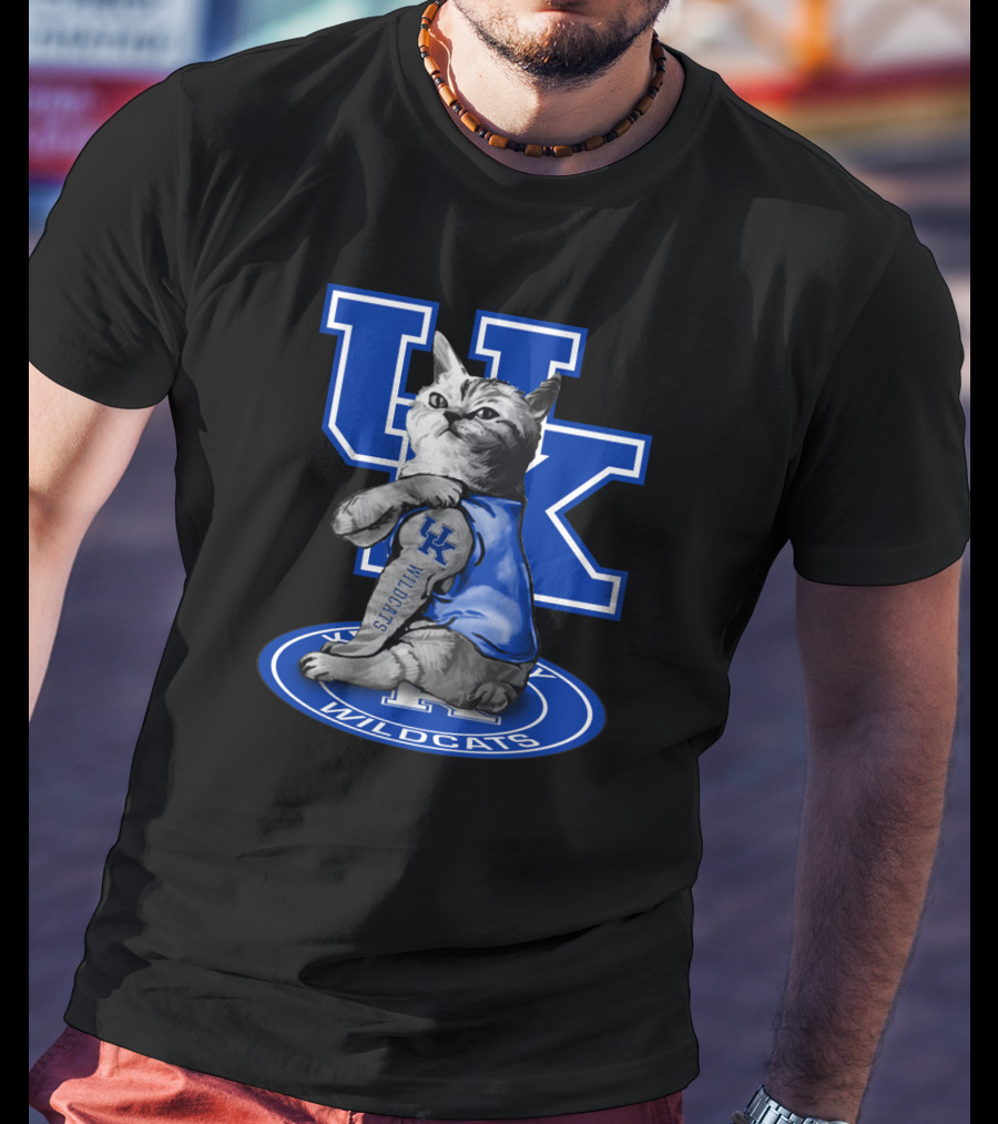 Uk Wildcats Cat Mascot With Letterman T-Shirt