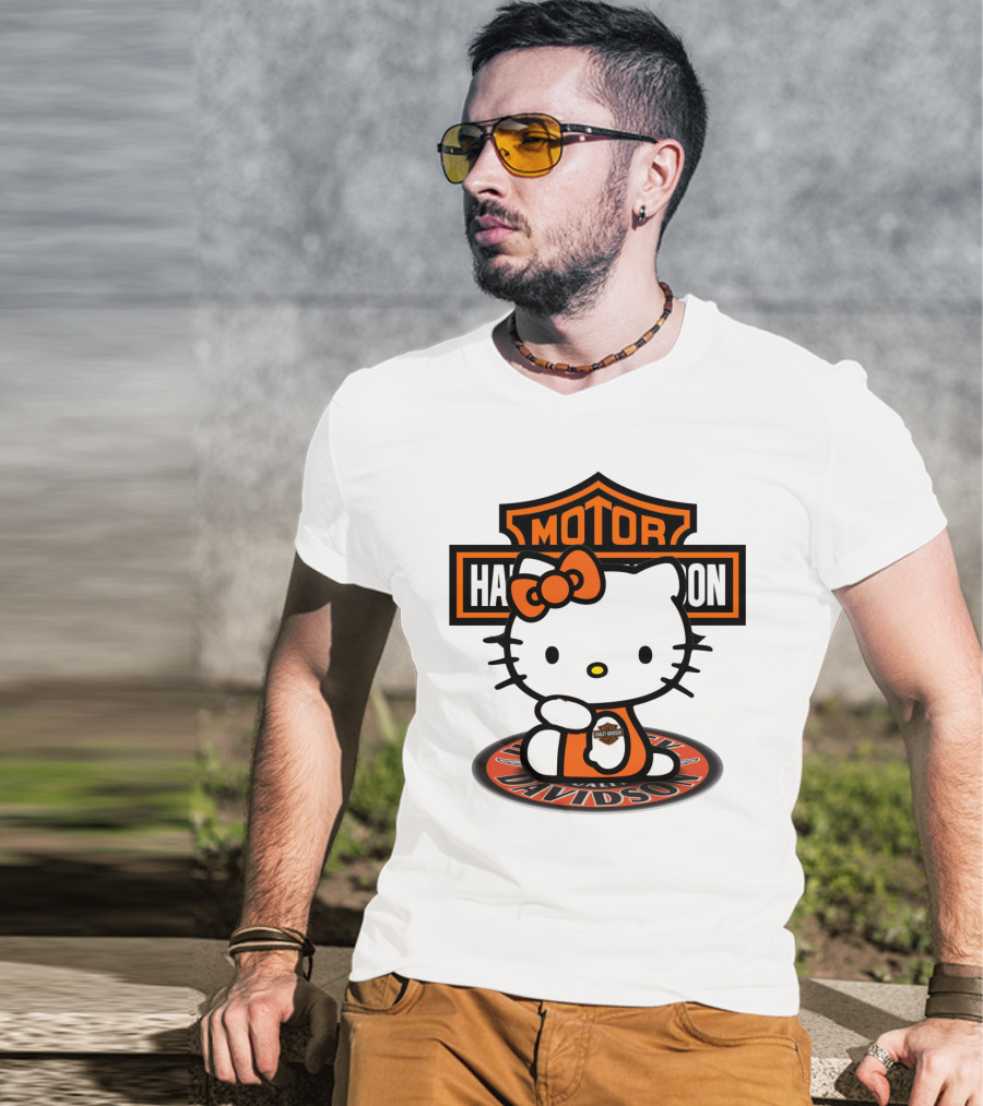Harley Davidson Hello Kitty Motorcycles Logo Collaboration T-Shirt