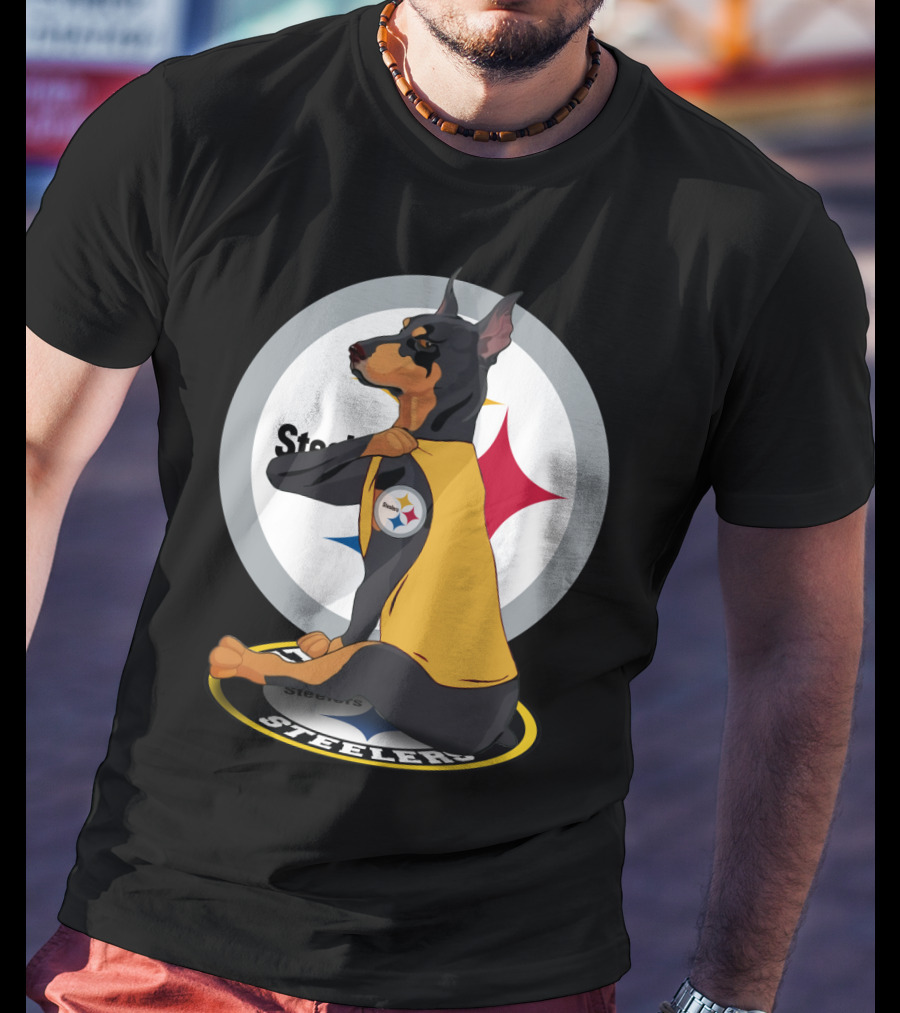 Steelers Dobermann Yellow Jersey With Steelmark Logo On Sports T-Shirt
