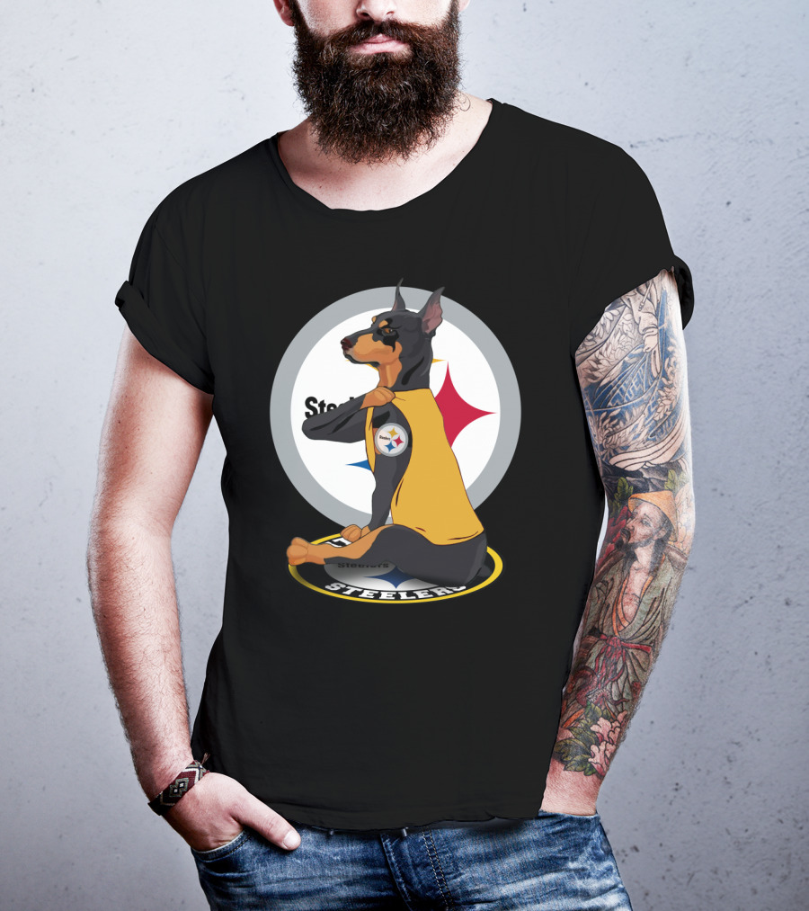 Steelers Dobermann Yellow Jersey With Steelmark Logo On Sports T-Shirt