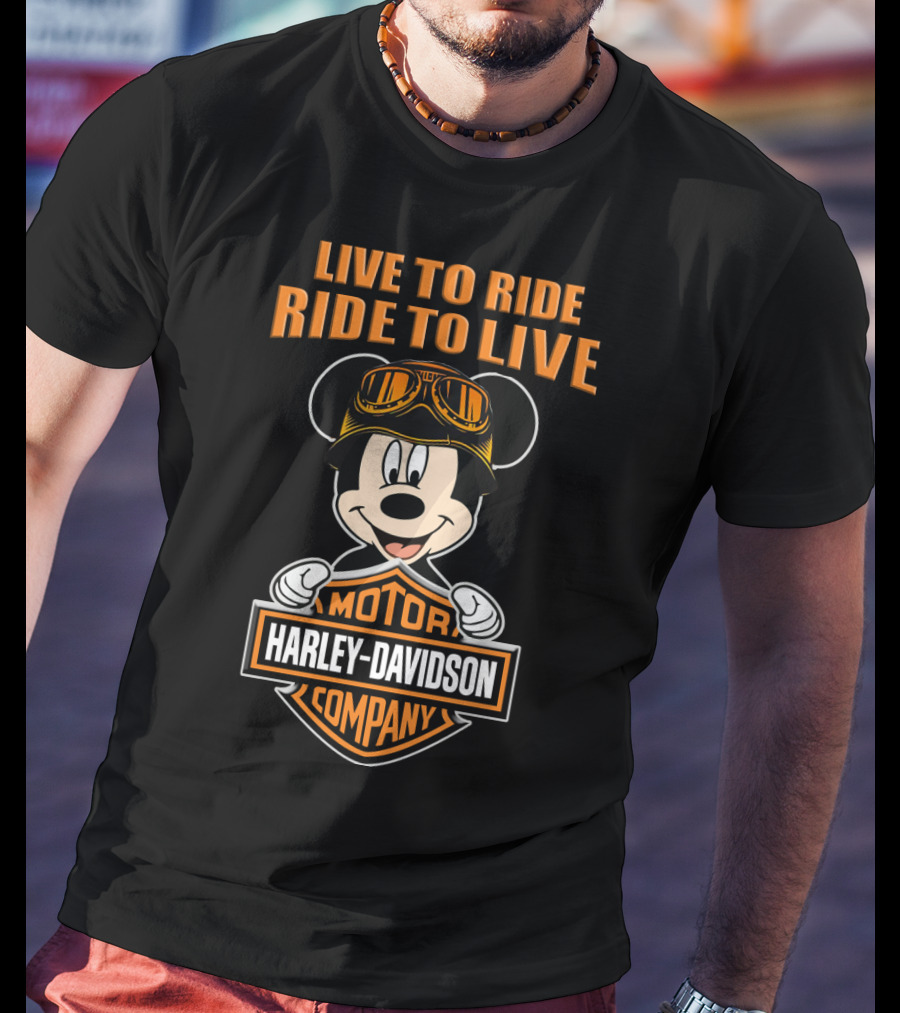 Live To Ride Ride To Live Harley Davidson Mickey Mouse Motor Company T-Shirt