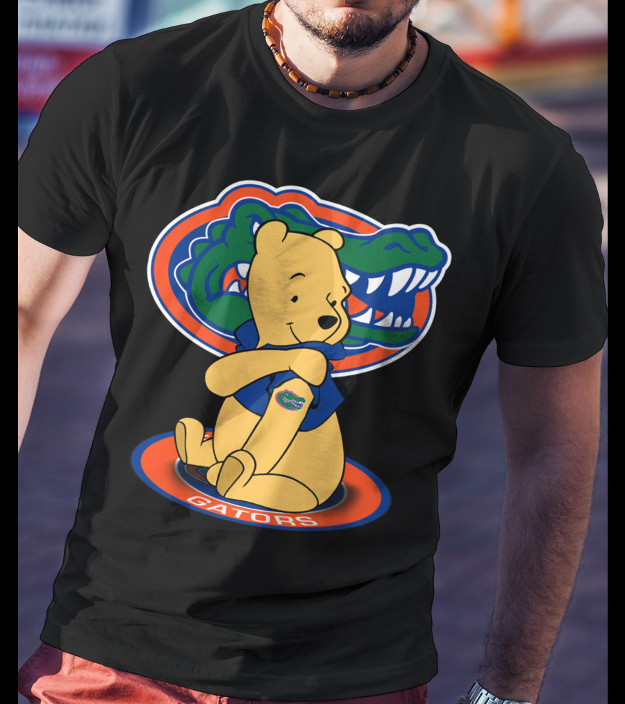 Pooh Wearing Florida Gators Blue Shirt With Gators Logo And Florida Gators Mascot T-Shirt