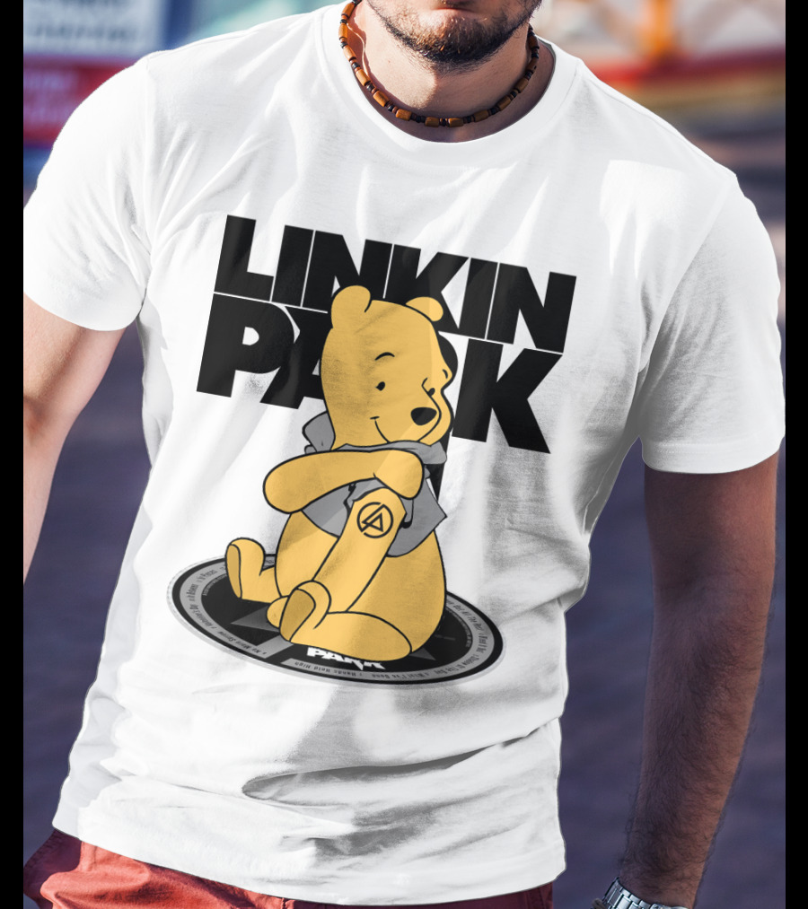 Linkin Park Pooh Bear Cuddling With Iconic T-Shirt