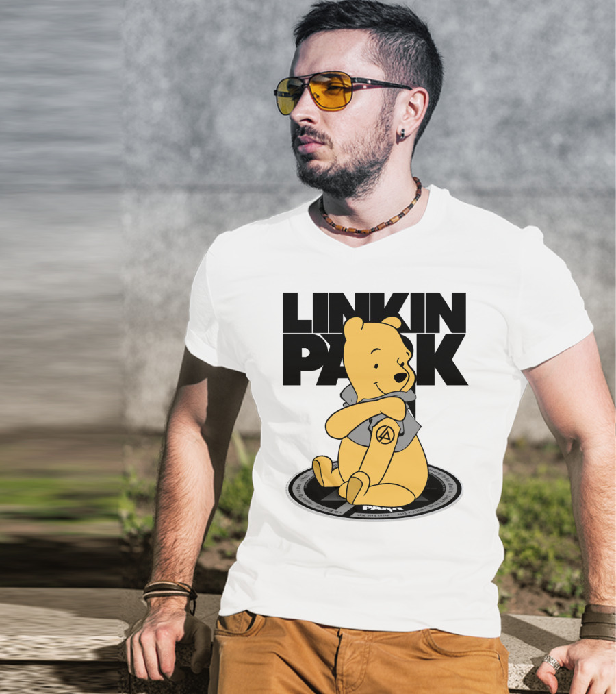 Linkin Park Pooh Bear Cuddling With Iconic T-Shirt