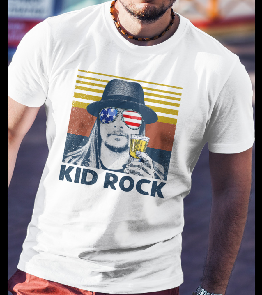 Kid Rock American Flag Sunglasses And Beer T-Shirt