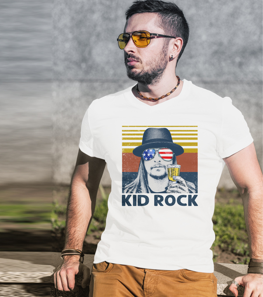 Kid Rock American Flag Sunglasses And Beer T-Shirt