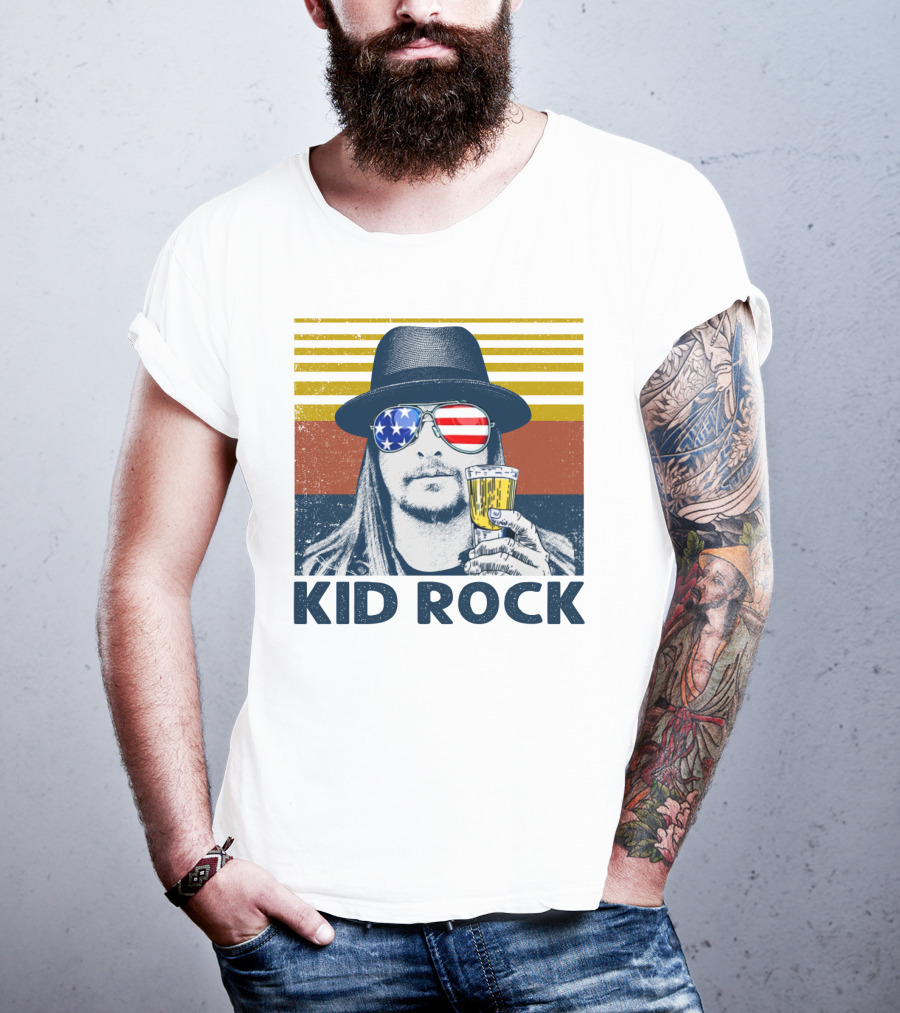 Kid Rock American Flag Sunglasses And Beer T-Shirt