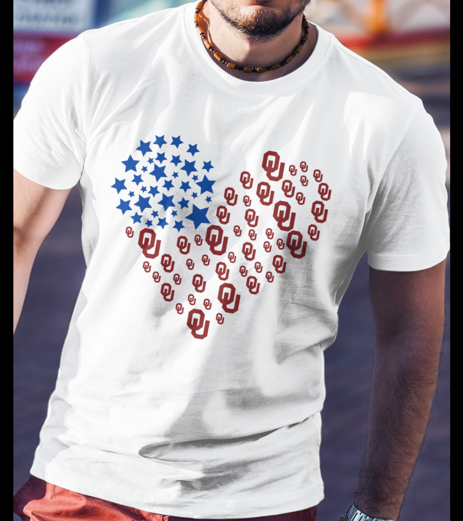 Heartflag Ncaa Oklahoma Stars And Ou Logos Usa Flag T-Shirt