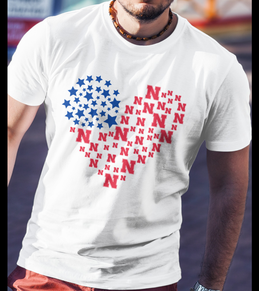 Heartflag Ncaa 19 Nebraska Red N Blue Stars T-Shirt