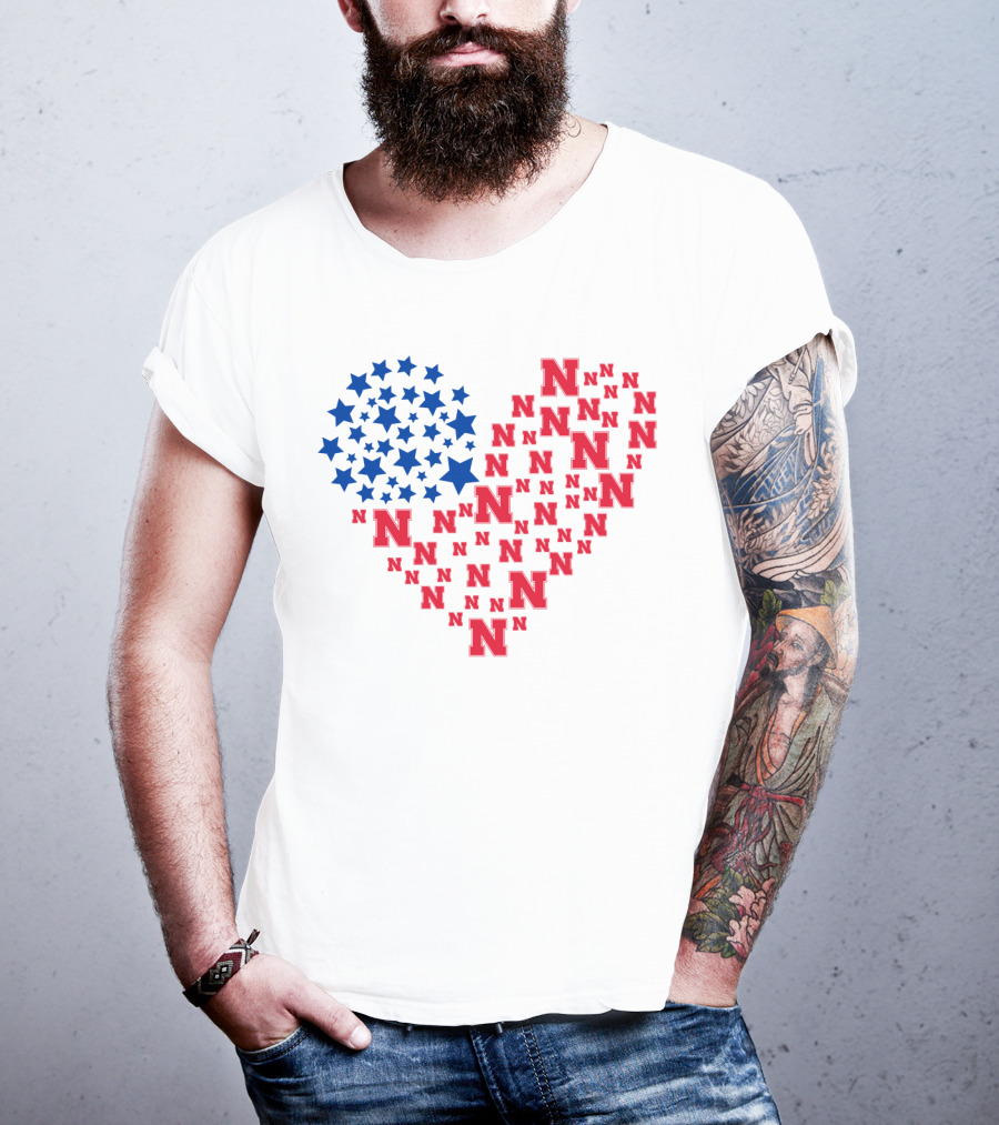 Heartflag Ncaa 19 Nebraska Red N Blue Stars T-Shirt