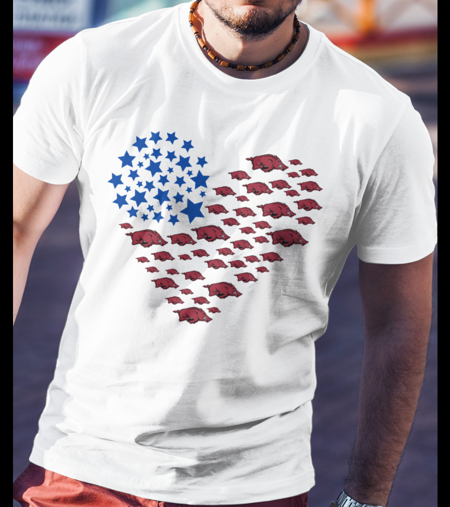 Arkansas Razorbacks Heart Flag Ncaa 22 Stars And Hogs T-Shirt