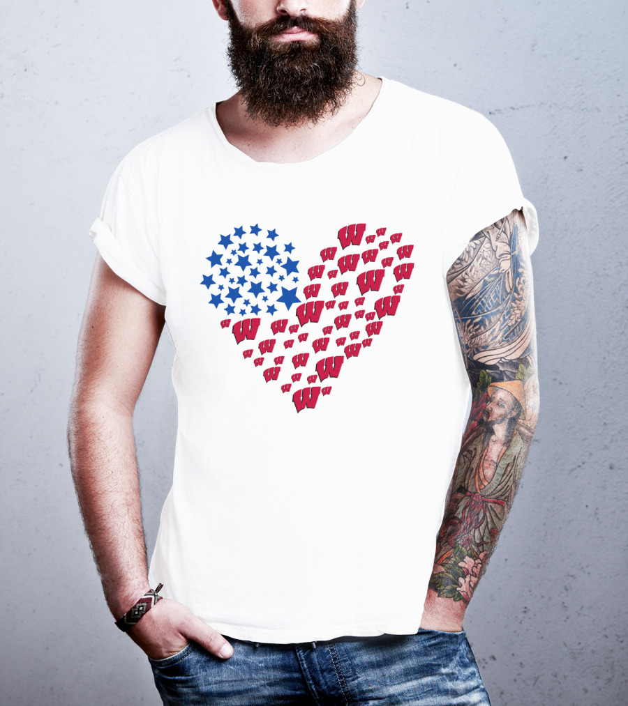 Wisconsin Badgers Heart Blue Stars Red W T-Shirt