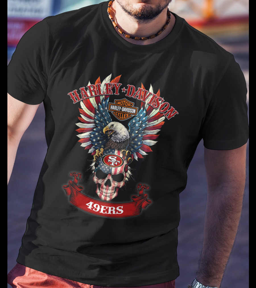 Harley Davidson 49ers Nfl Motor Cycles Eagles Flags Skulls T-Shirt