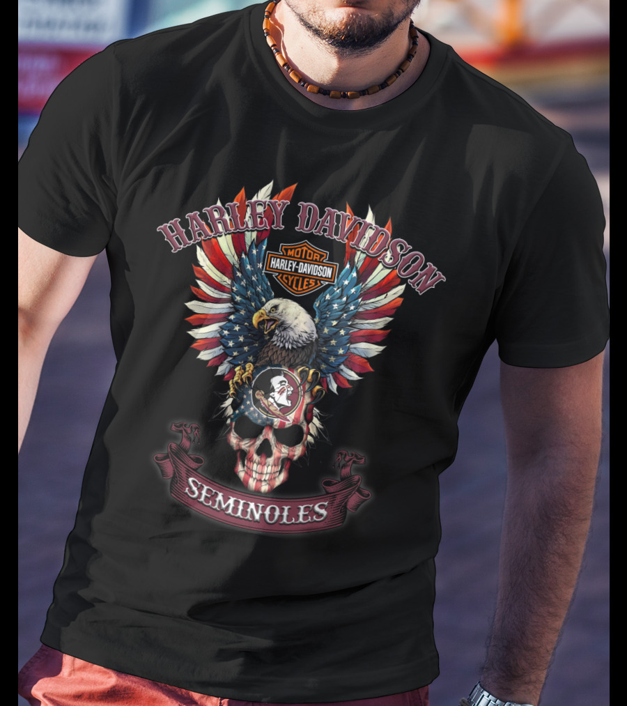 Harley Davidson Motor Cycles Bald Eagle Seminoles T-Shirt