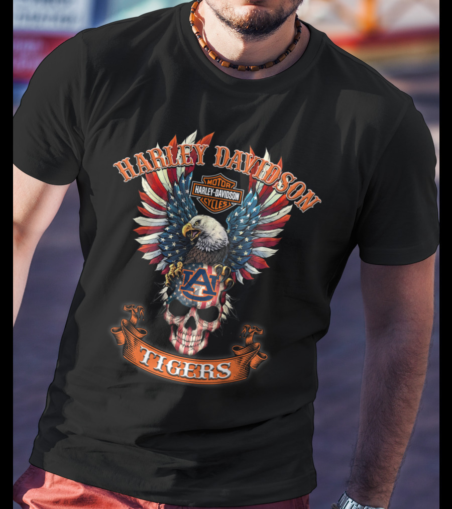 Harley Davidson Motor Cycles Eagle Auburn Tigers T-Shirt