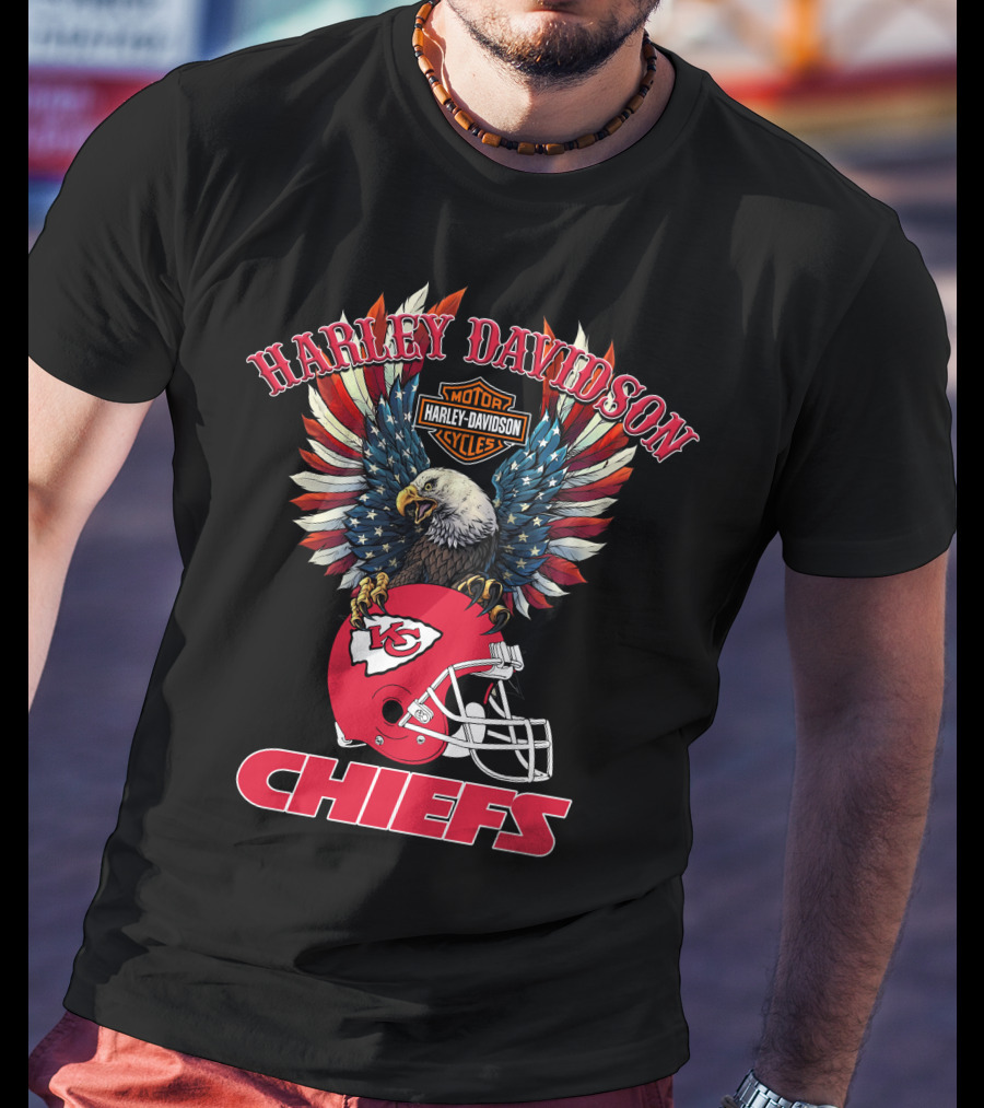 Harley Davidson Motor Cycles Chiefs Nfl Eagle Kansas City Helmet Flag T-Shirt