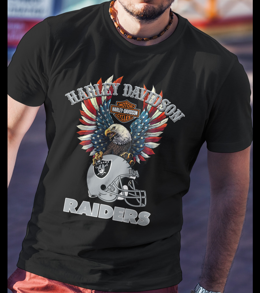Harley Davidson Motorcycles Nfl Raiders Eagle Helmet T-Shirt