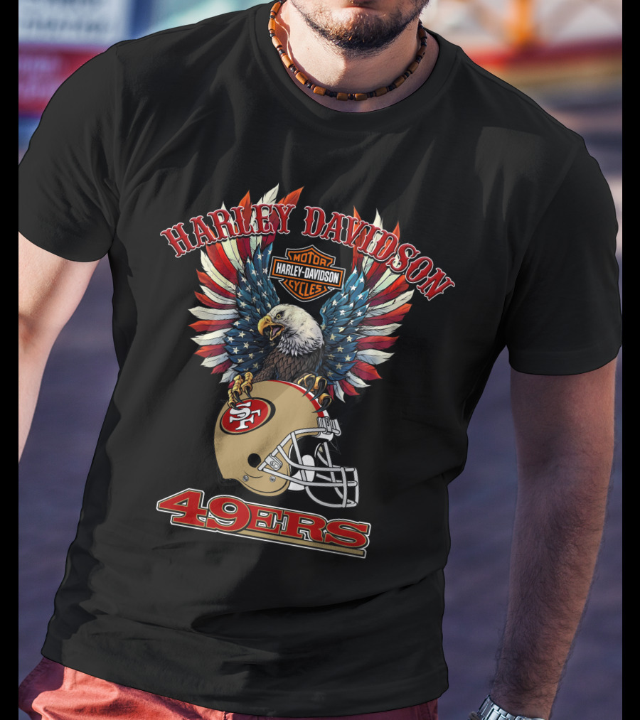 Harley Davidson Motor Cycles 49ers Nfl Bald Eagle Helmet T-Shirt