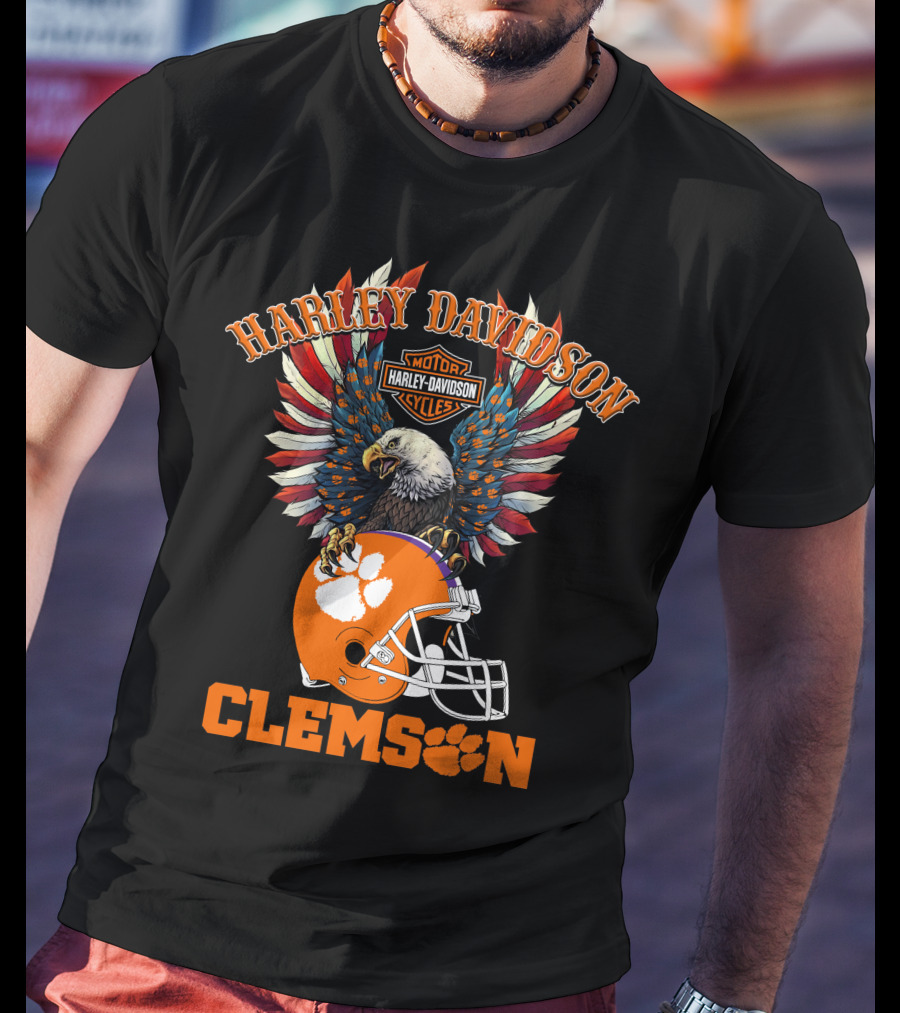 Harley Davidson Clemson Tigers Ncaa Football Bald Eagle T-Shirt