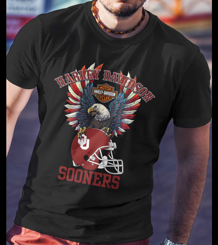 Harley Davidson Motor Cycles Sooners Eagle Oklahoma Helmet T-Shirt