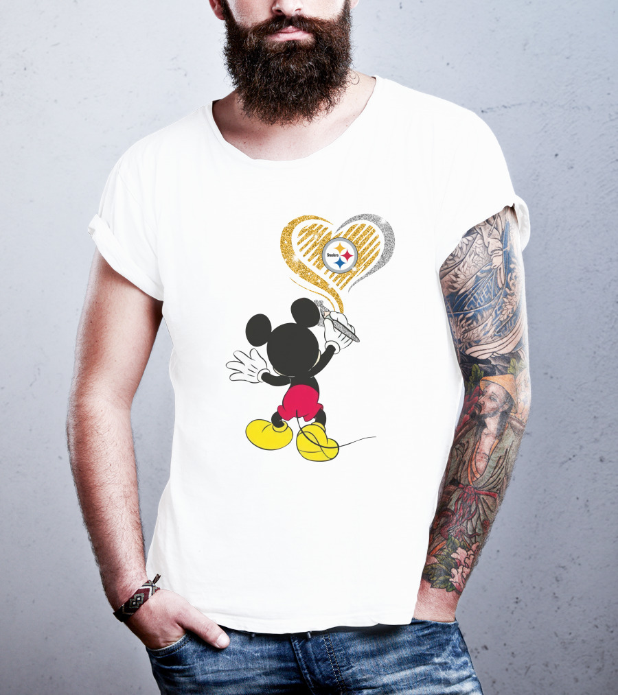 Mickey Mouse Heart Art Pittsburgh Steelers T-Shirt