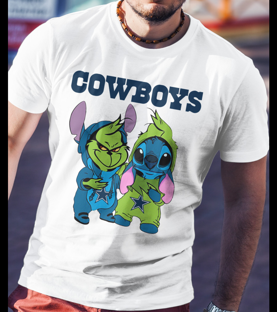Cowboys Disney NFL Stitch Grinch Character Mashup T-Shirt