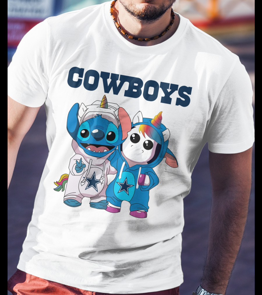 Cowboys Stitch And Unicorn In Blue Star Hoodies T-Shirt
